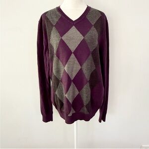 Apt 9 Women Merino Wool Blend Argyle Sweater XL Purple Y2K Dark Academia Preppy